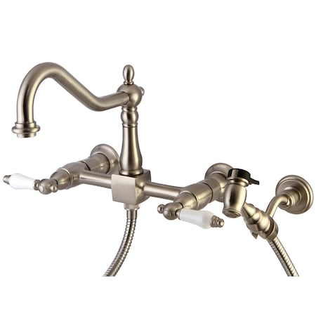 Heritage KS1248PLBS 2-Handle 8" Wall Mount Kitchen Faucet with Brass Sprayer KS1248PLBS